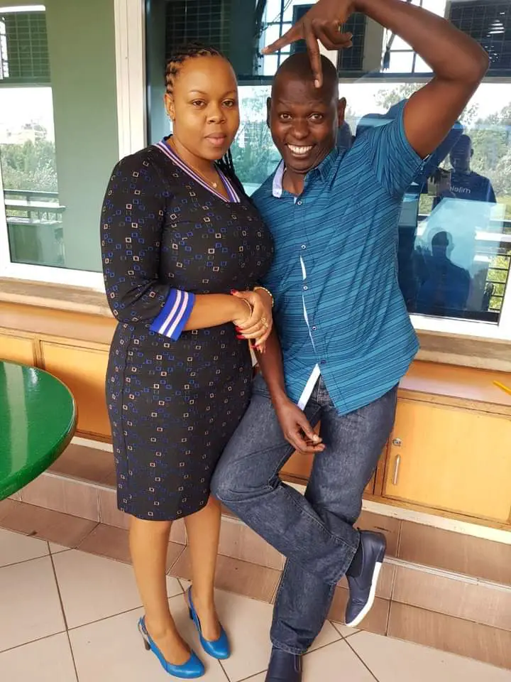 Muthee Kihenjo posing for a photo together with his former co-host Gladys Muthoni Kirumba 