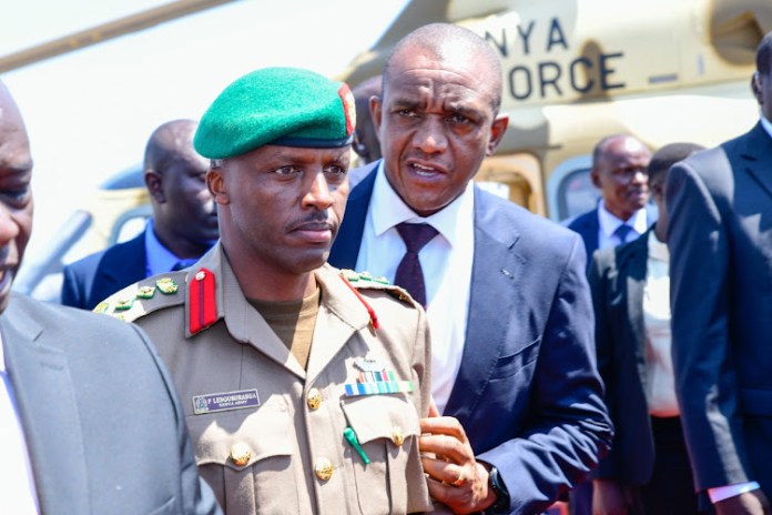 Col. Fabian Lengusuranga during Ruto visit in Nyeri. Behind him is Brigadier Timothy Stelu Lekolol, former Aide-de-Camp Photo Source : Statehouse Kenya 